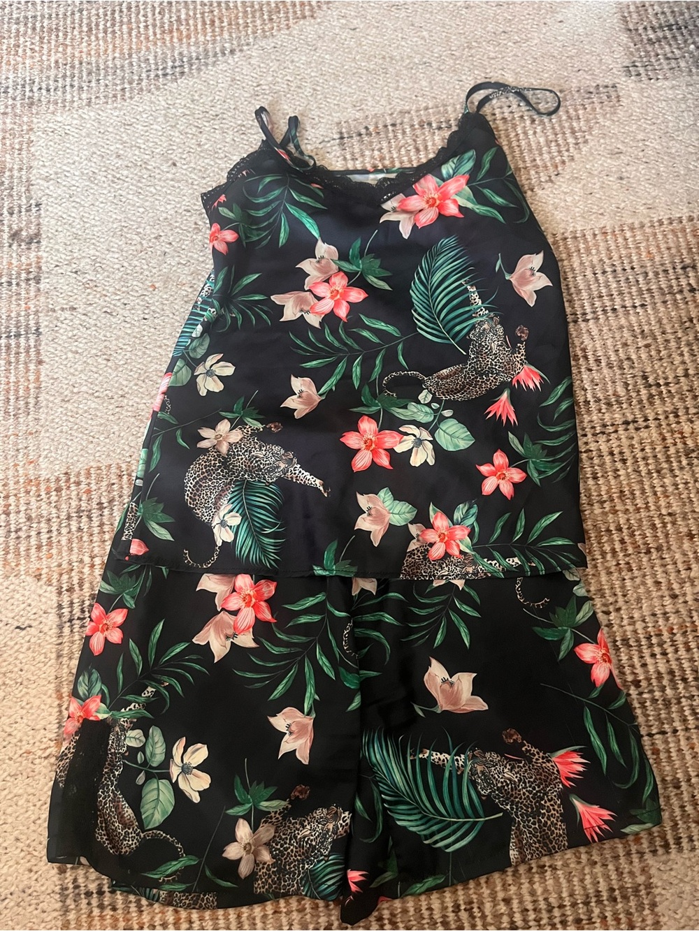 Tropical Floral Black silk pajama set